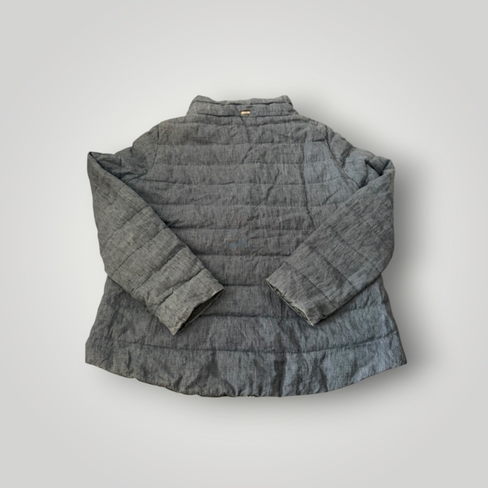 Herno Puffer Jacket Medium Blue Linen Blend Coat Quiet Luxury Italian Designer - Picture 3 of 15